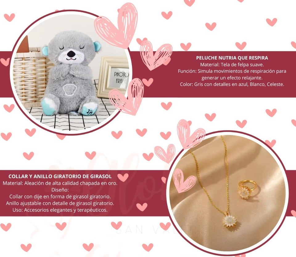 Pack Relajación &a Amor – Peluche Nutria + Collar y Anillo Girasol