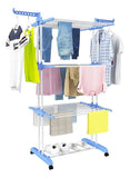 Tendedero para Ropa Plegable Portátil Retráctil Rack 3 Niveles Color Azul