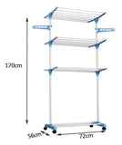 Tendedero para Ropa Plegable Portátil Retráctil Rack 3 Niveles Color Azul