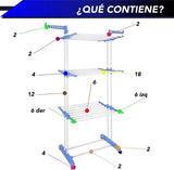 Tendedero para Ropa Plegable Portátil Retráctil Rack 3 Niveles Color Azul